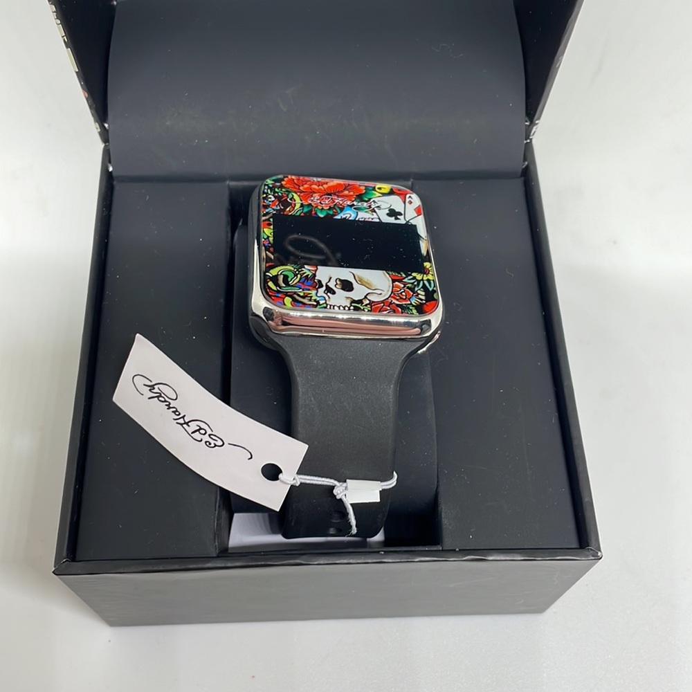 Men's Ed Hardy skull Matte Black Silicone Strap Watch 45mm new